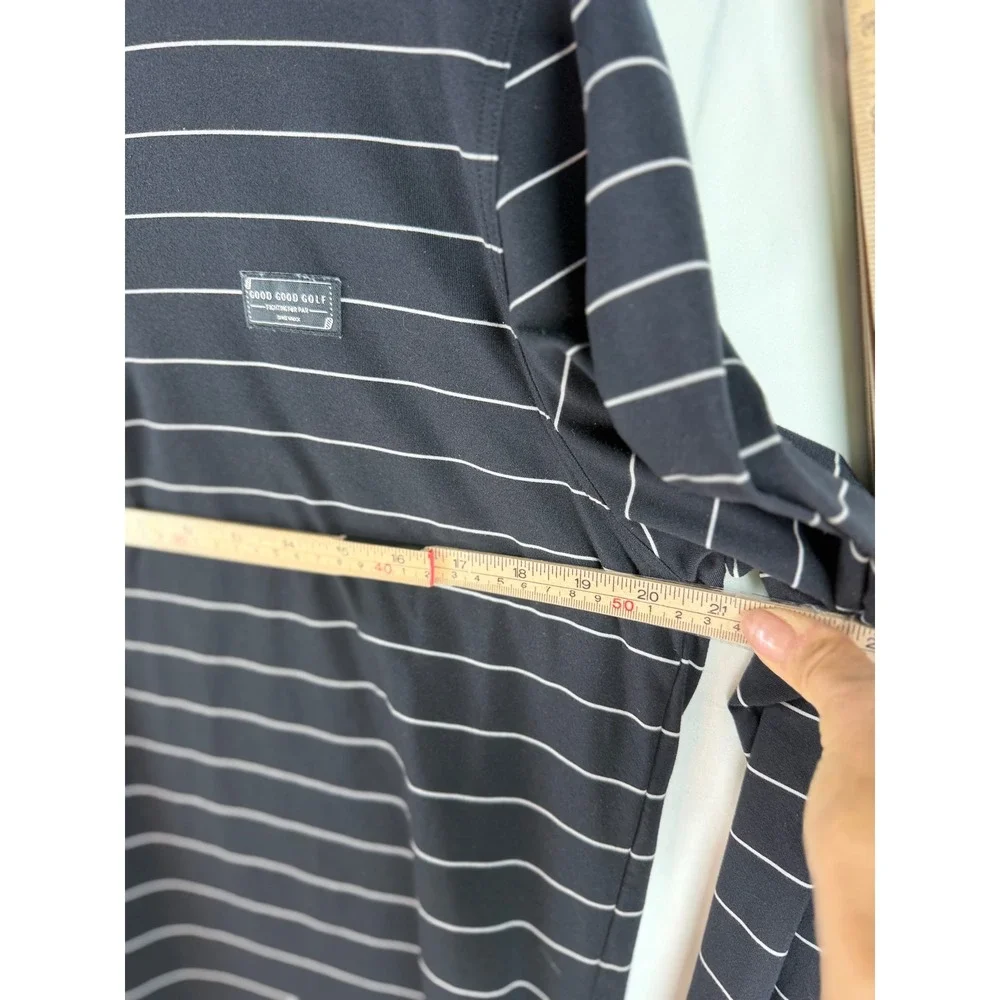 Good Good Golf Mens Qtr Zip‎ Pullover Black White Striped Mock Neck Sz Medium